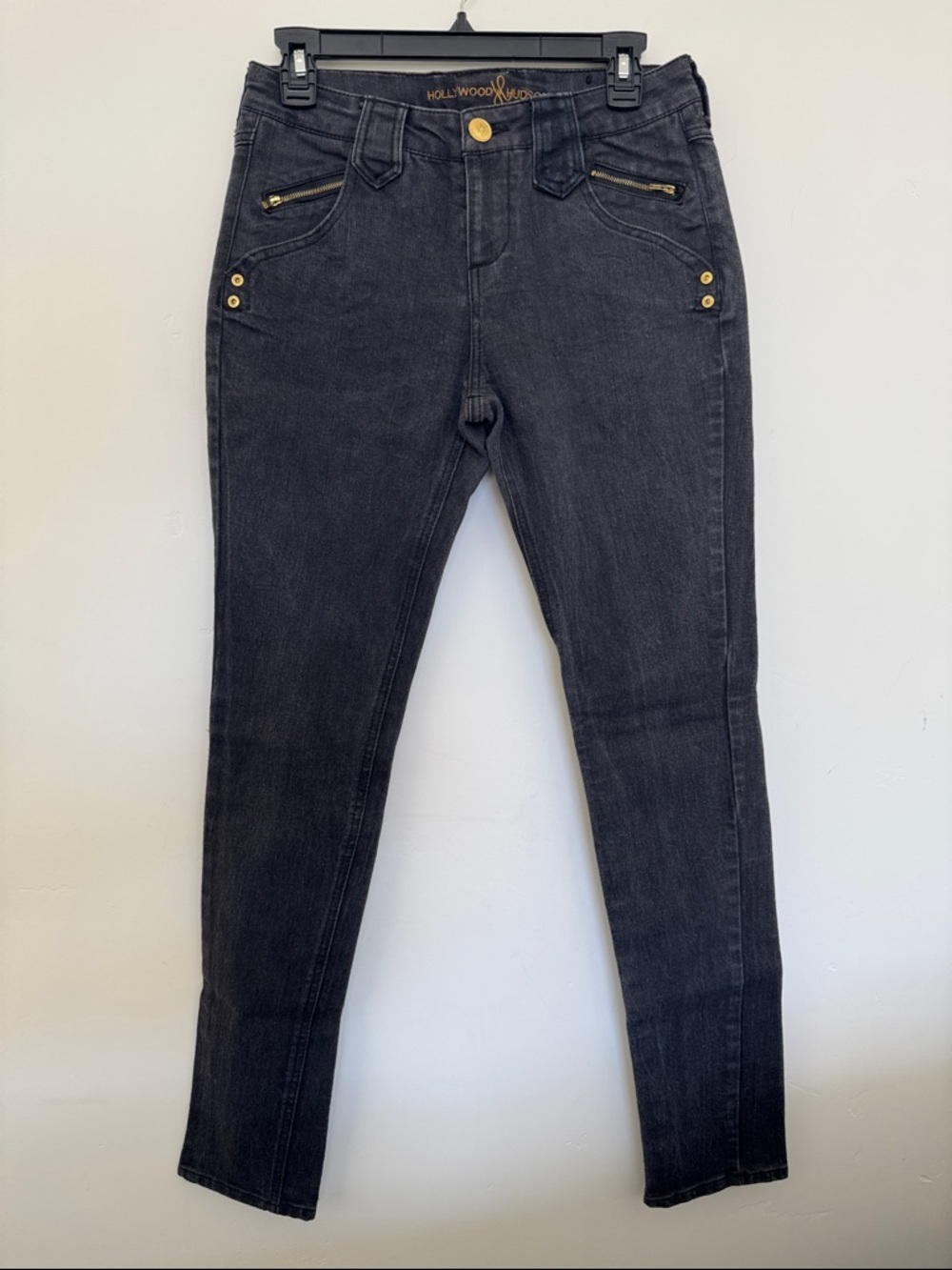 Black Skinny Jeans with Gold Hardware